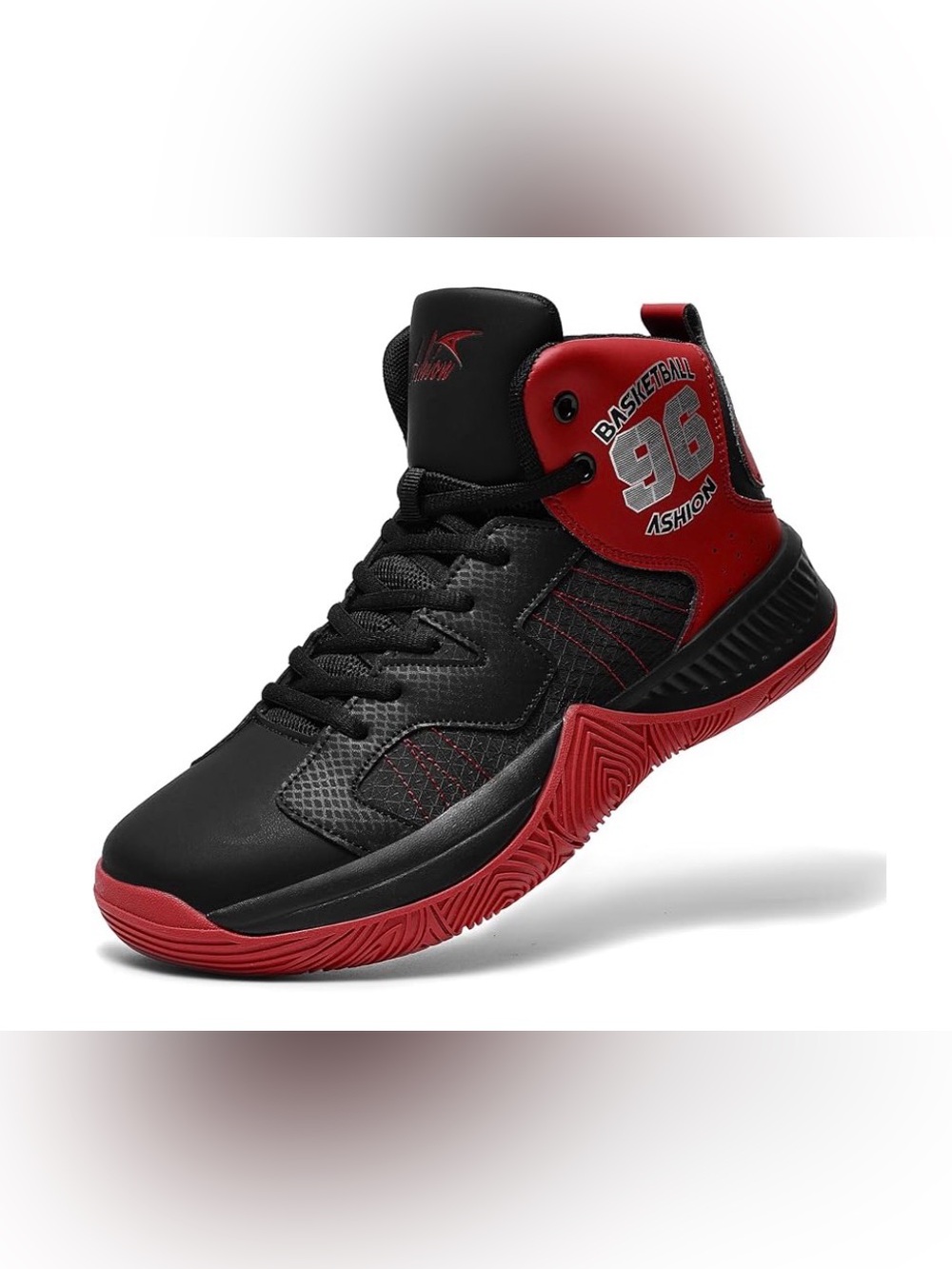 0117: ASHION Men's Black & Red Basketball High-Top Sneakers - No Box